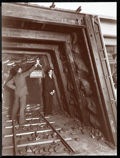 Exhibit of a mine shaft using steel mine timbers by the Carnegie Steel Co. at the Museum of Safety Appliances of the American Institute of Social Service, New York, 1908 by Byron Company